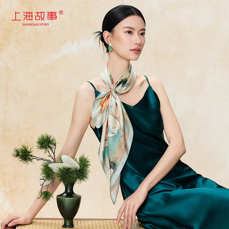 上海故事真丝中方巾女