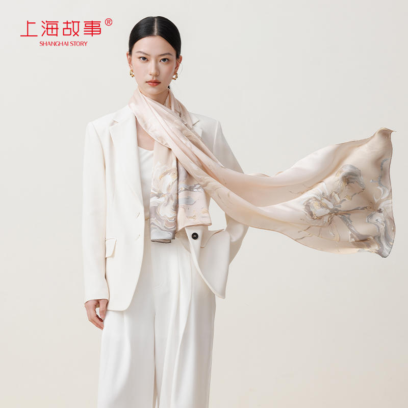 上海故事印花真丝披肩女