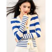 女 领条纹提花气质休闲针织开衫 实拍秋季 新品