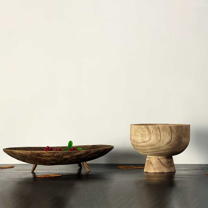 木质带脚长托盘i侘寂风摆件茶几实木果盘客栈民宿风格软装饰品摆