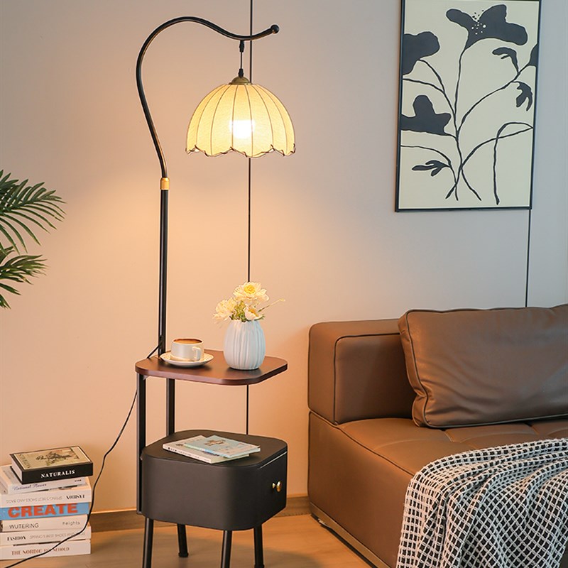 中古卧室床头柜一体台灯落地灯客厅沙发旁边几奶油风X置物架氛围