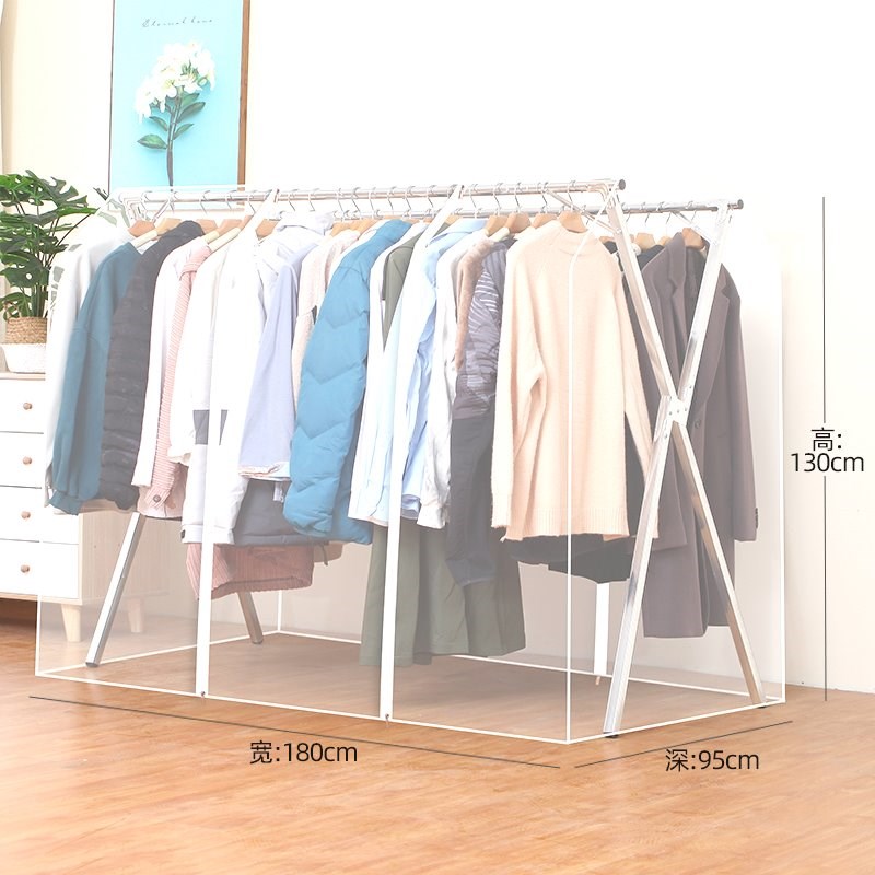 x型晾衣架防f尘罩双杆落地衣架防尘罩立体全封闭室内简易盖布透明