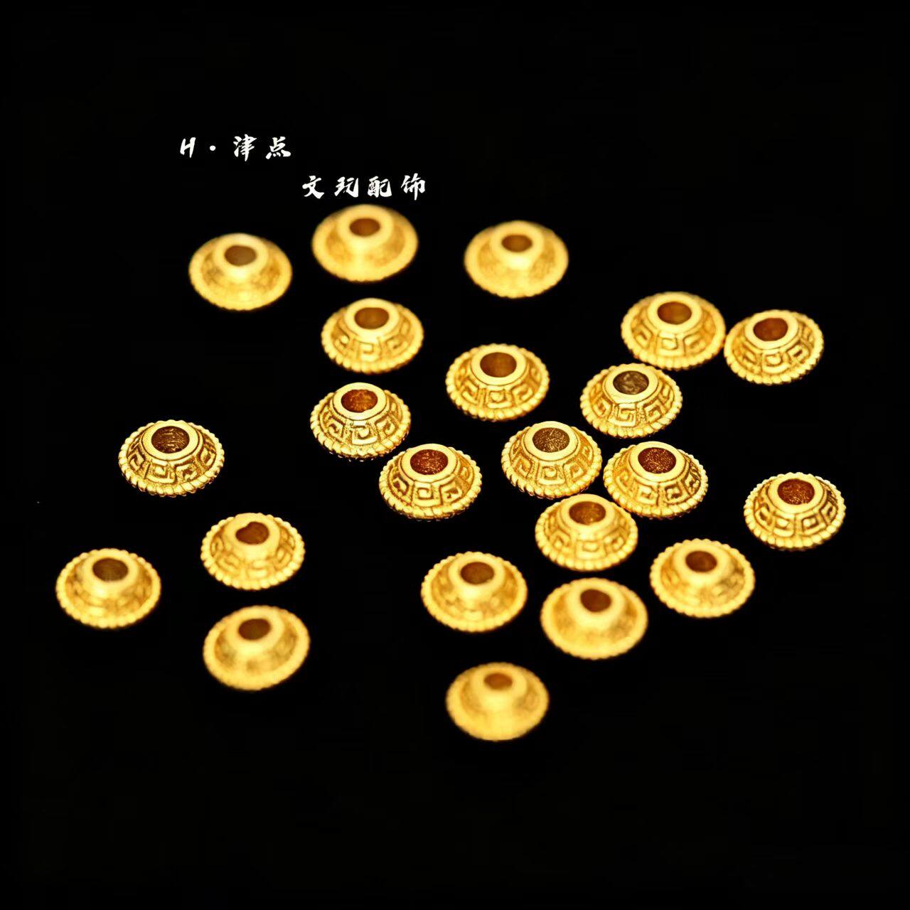 古法24K工艺黄金色高保色回纹飞碟隔珠隔片吊坠佛珠手串DIY配饰