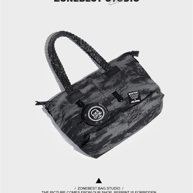 韩版牛仔帆布女包大包2023秋冬新款时尚潮百搭休闲托特单肩斜挎包