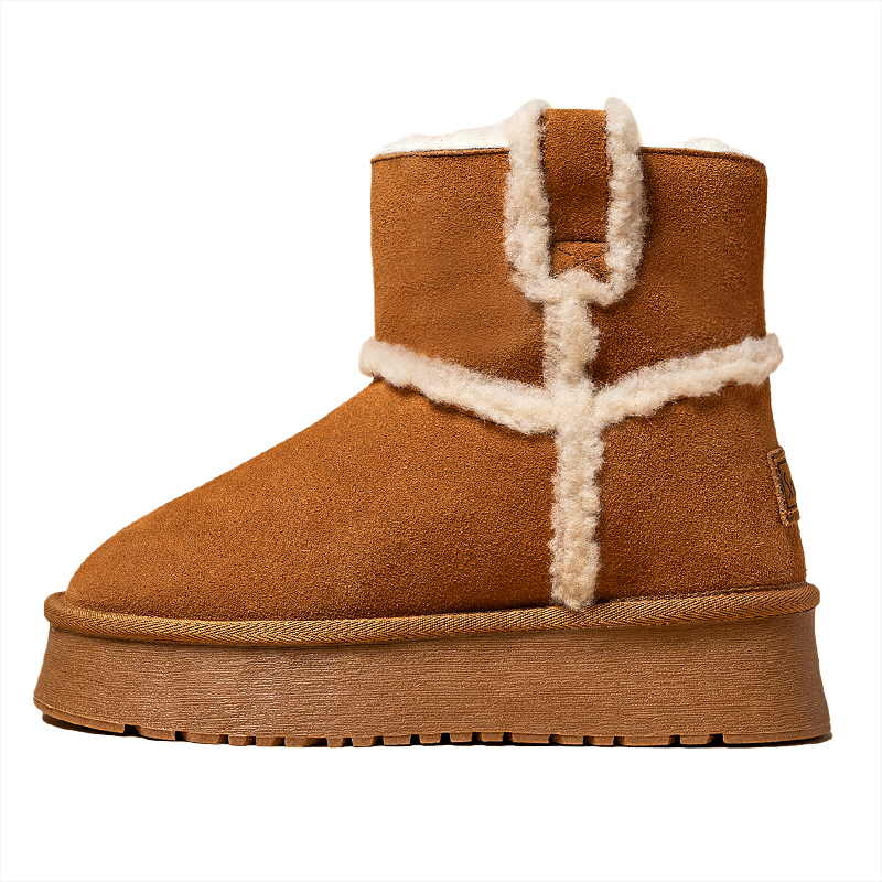 防水厚底雪地靴女2023冬季新款短筒加绒靴子东北加厚内增高面包鞋