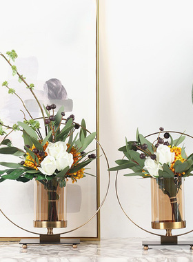 简约现代落地铁艺花艺摆件售楼处样板间客厅酒P店金属花器装饰摆