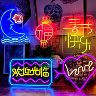霓虹灯创意挂墙装 饰酒吧商店夜灯卧室房间氛围灯浪漫布置12V彩灯