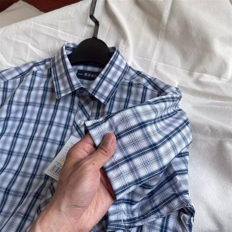 天然竹纤维!冰丝凉感!!夏季毕备男士宽松休闲商务格子短袖衬衫