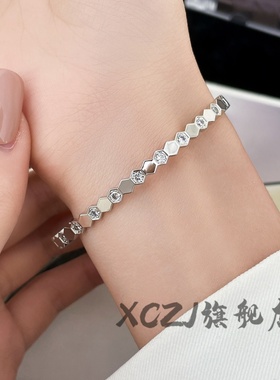 XCZJ手镯18K玫瑰金波浪菱形Bee My Love蜂巢蜂窝镶钻手环送礼情人