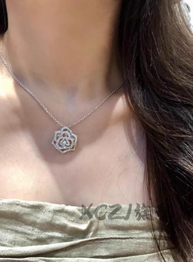 XCZJ玫瑰花ROSE项链18K金镶钻立体吊坠锁骨链轻奢七夕情人节礼物