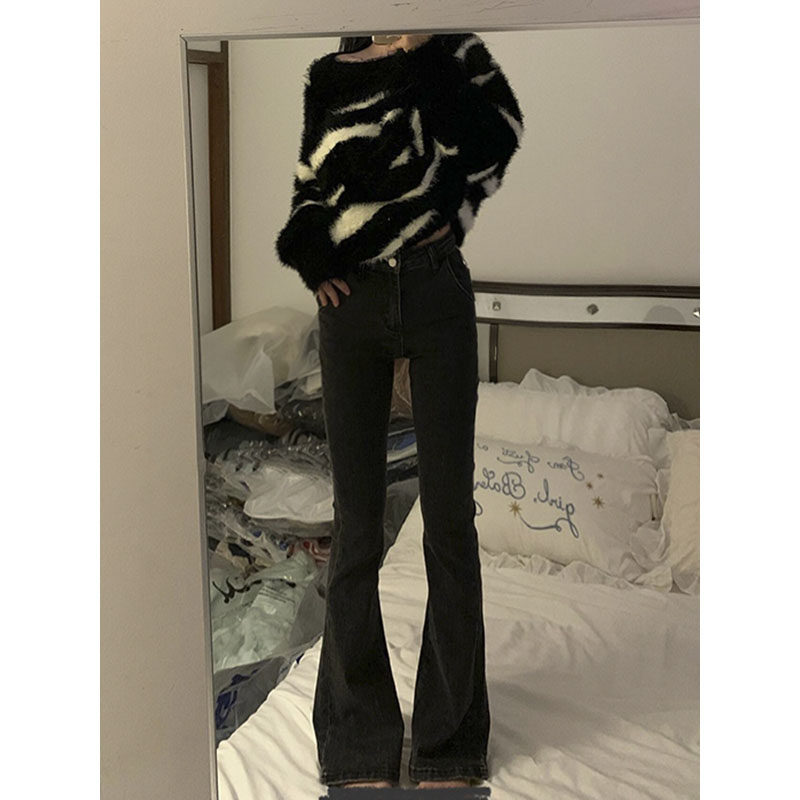 黑色百搭微喇牛仔裤女春秋2023年新款弹力显瘦长裤高腰喇叭裤子潮