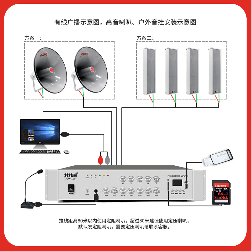 农村广播高音喇叭大功率户外定向号角公共室外防水功放机系统套装