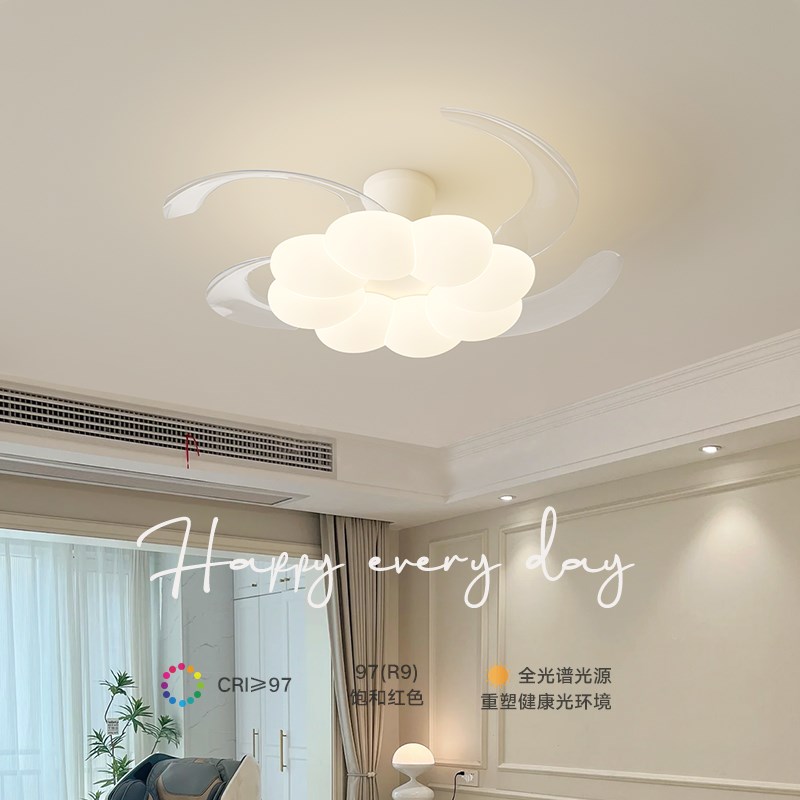 奶油风卧室风扇灯静音护眼吸顶灯书房儿童房无频闪北欧简约吊扇灯