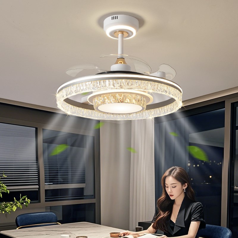 吊扇灯饭厅吊灯轻奢高级感现代简约大气水晶客厅主灯吊扇灯卧室灯