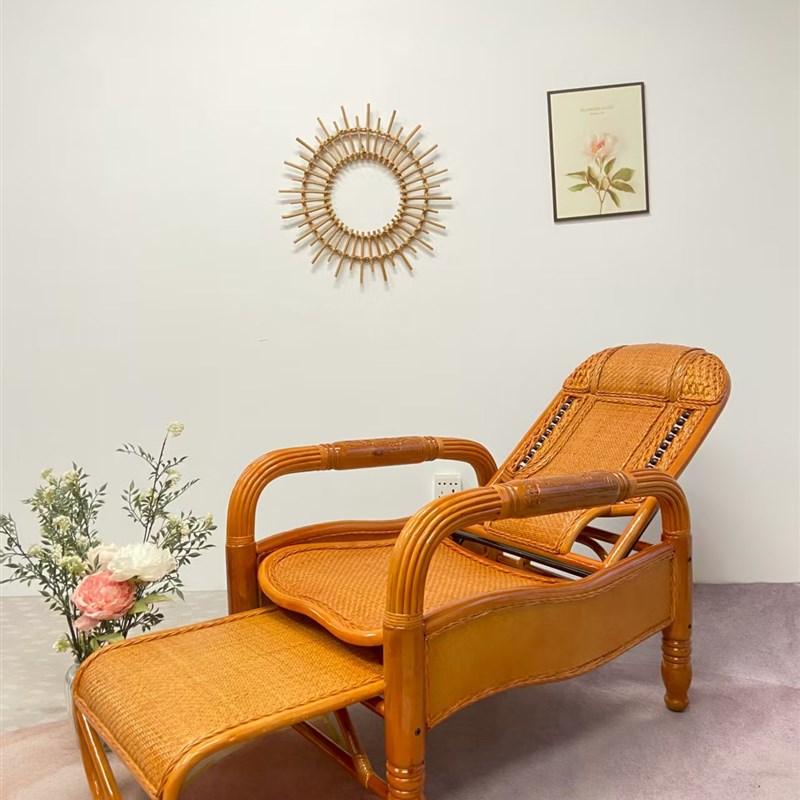 藤椅躺椅大人座椅阳台椅客厅家用午睡休闲藤编椅折叠藤椅天然真藤