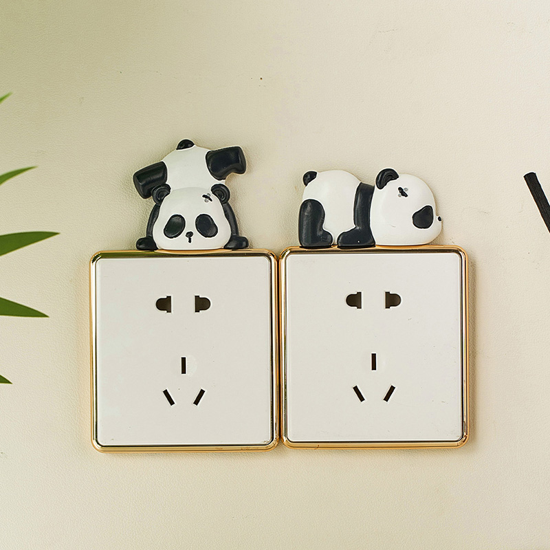 可爱熊猫3d立体开关贴墙t贴家用插座装饰框贴墙保护套美化遮丑贴