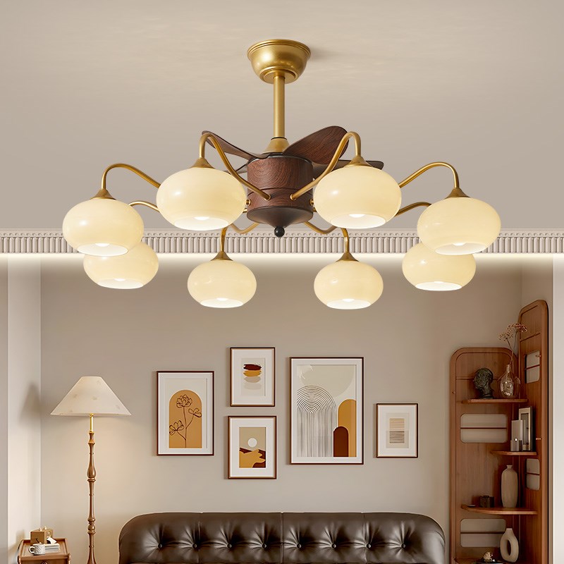 中古风客厅风扇灯复古家用餐厅吊扇灯2024年新款卧室电风扇吊灯