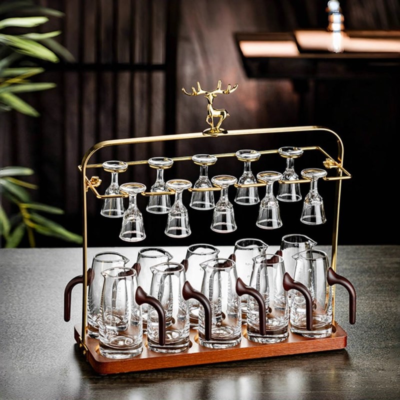 家用高档新款带把二两分酒器白酒杯套装轻奢水晶玻璃烈酒杯子弹杯