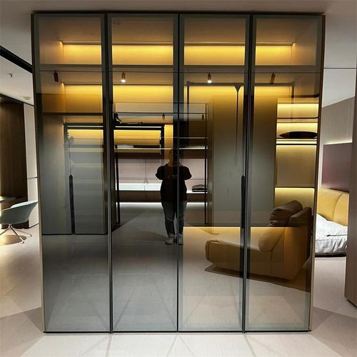 铝合金钢化镀膜玻璃门定制极简窄边酒柜书柜衣柜衣帽间玻璃镜子门