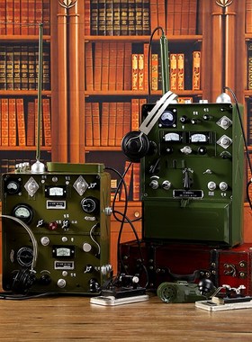 老式仿真无线电报机模型复古电台发报机摆件老物件装饰品拍摄道具