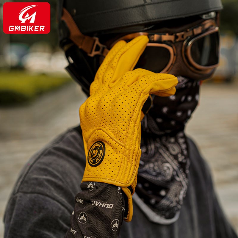 摩托车真羊皮手套l复古机车骑士装备骑行四季夏季半指防风透气防