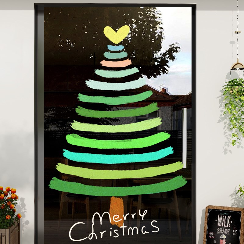 圣诞树贴纸静电贴画公司门店橱窗贴玻璃门贴圣诞节装饰品场景布置
