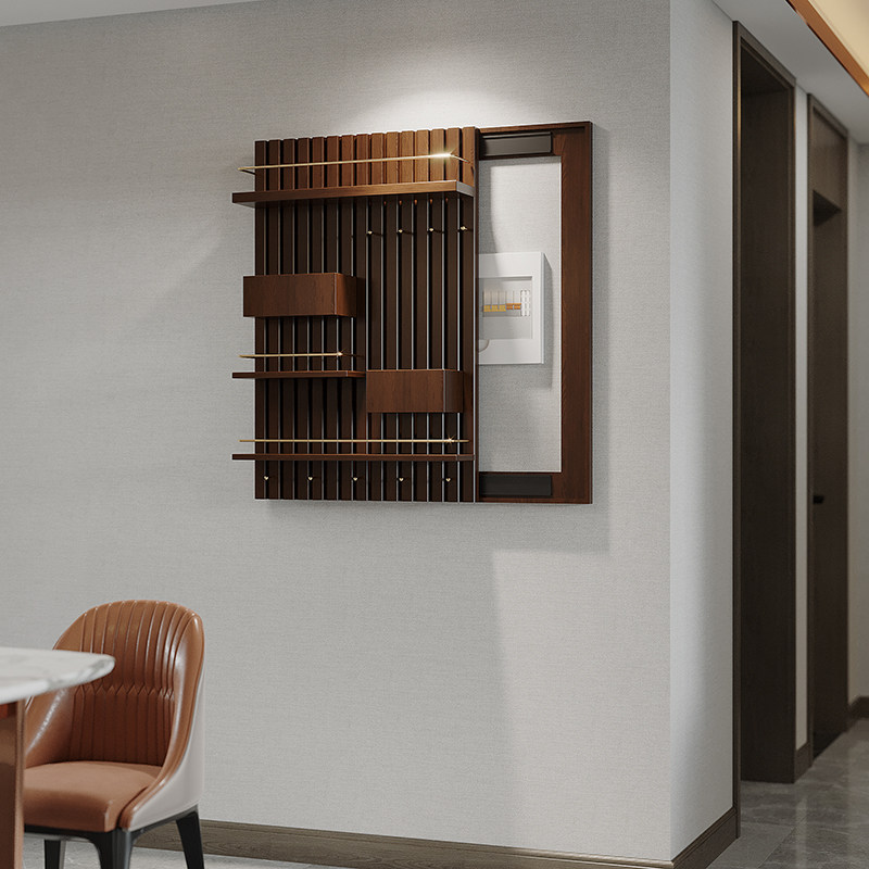 立体新中式电表箱装饰画遮挡箱实木置物架创意轻奢简约墙饰弱电箱