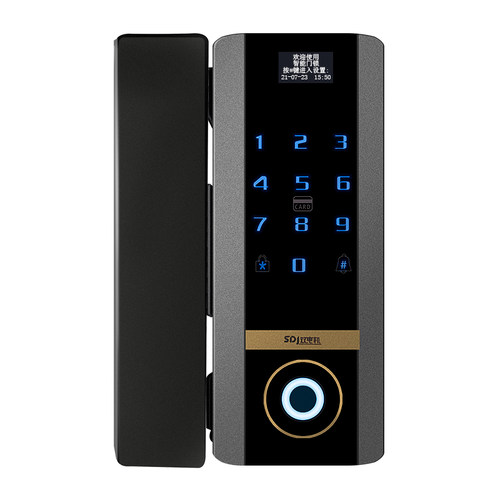 有框双开玻璃门指纹锁免开孔商铺门F店铝合金门木门免打孔密码锁