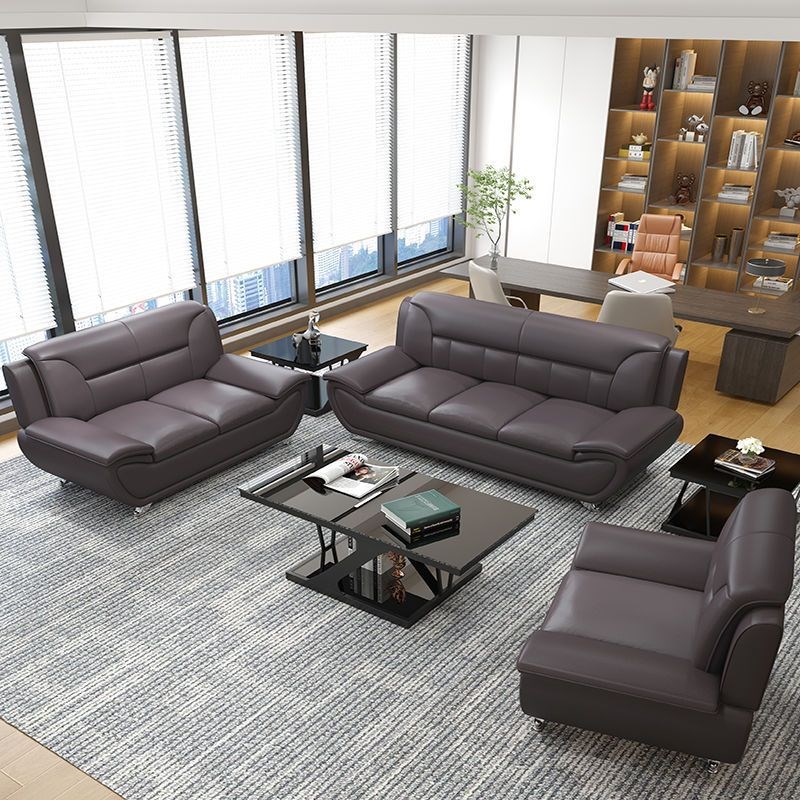 办公沙发简约现代商务p会客接待办公室沙发茶几组合三人位真皮沙