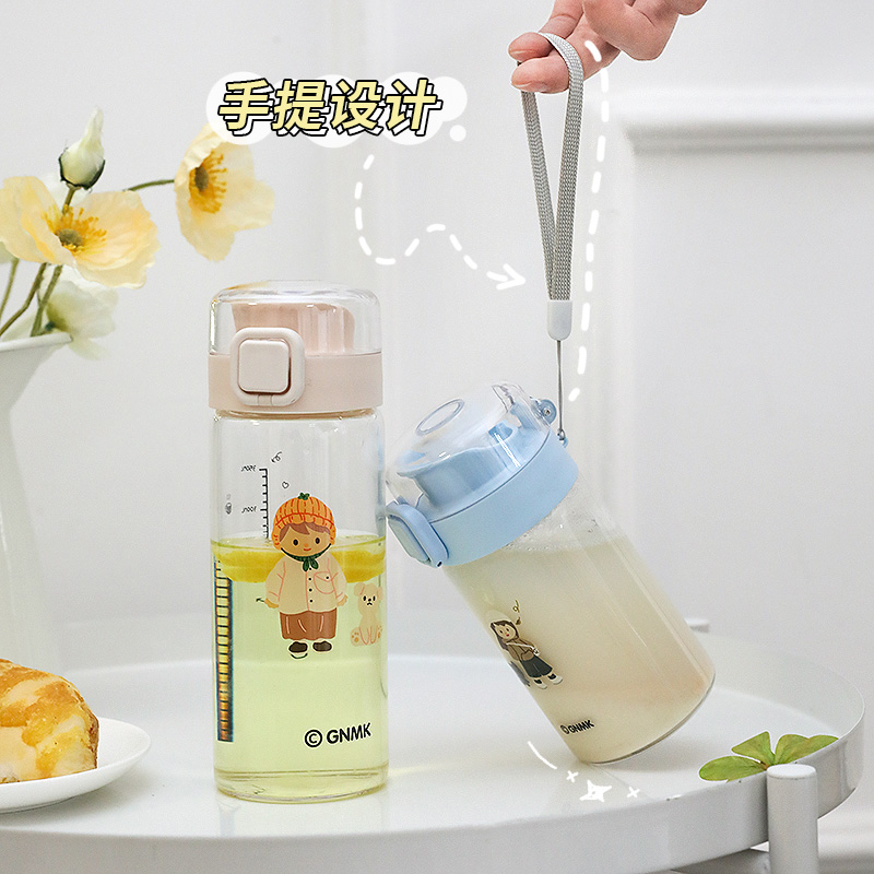 夏季可爱单层玻璃水杯不漏水v女2021年新款网红爆款带挂绳粉色杯