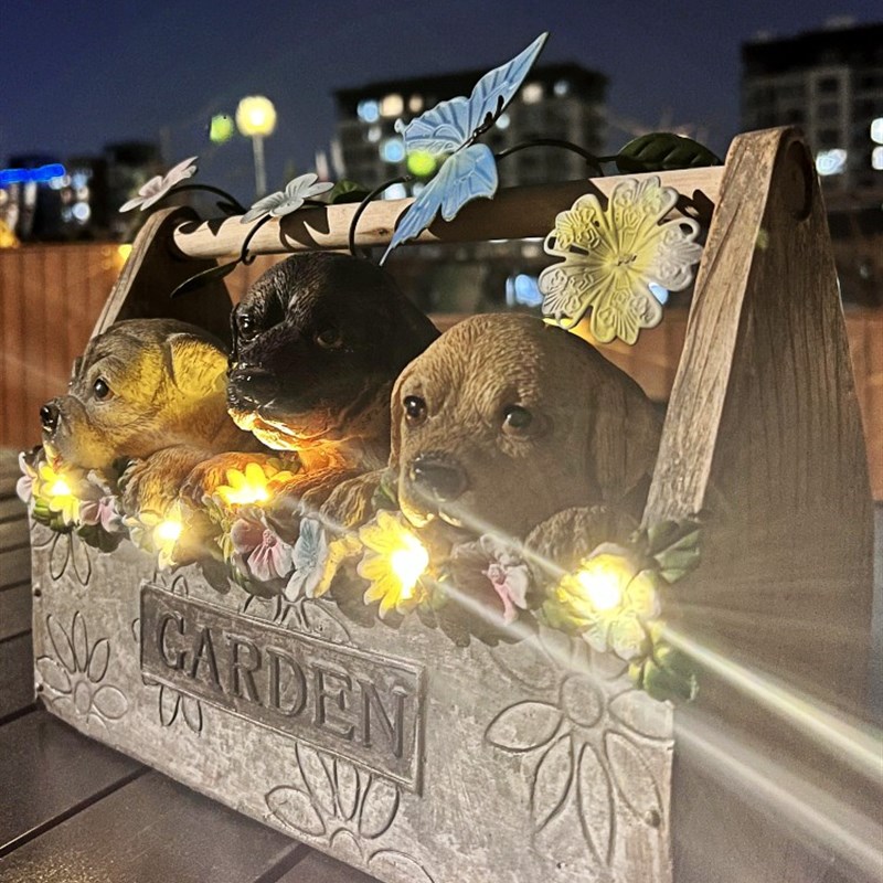 卡通三只小狗摆件花园阳台太阳能装饰庭I院户外造景防水小夜灯氛