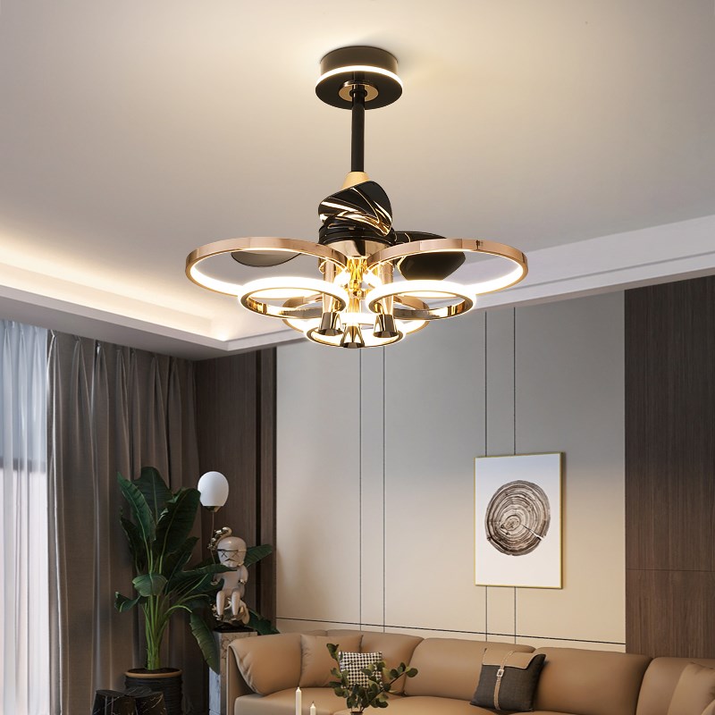 餐厅风扇灯现代轻k奢客厅卧室吊扇灯家用智能饭厅餐桌变频风扇吊