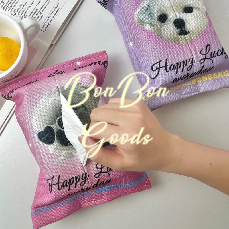 宠物小狗卡通可爱布艺车载纸巾盒抽纸套家用客厅车装Z饰纸巾套罩