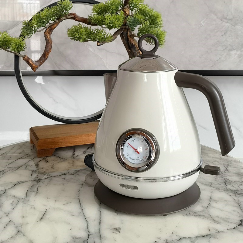德国复古烤漆带温度显示电热水壶B家用烧水壶大容量静音保温开水