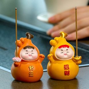 茶桌家用客厅檀香炉创意香插香可爱禅意香炉摆件线香插香薰座葫芦