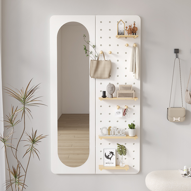 洞洞板全身镜挂衣架一体网红贴墙全身镜J子壁挂家用入户玄关全身