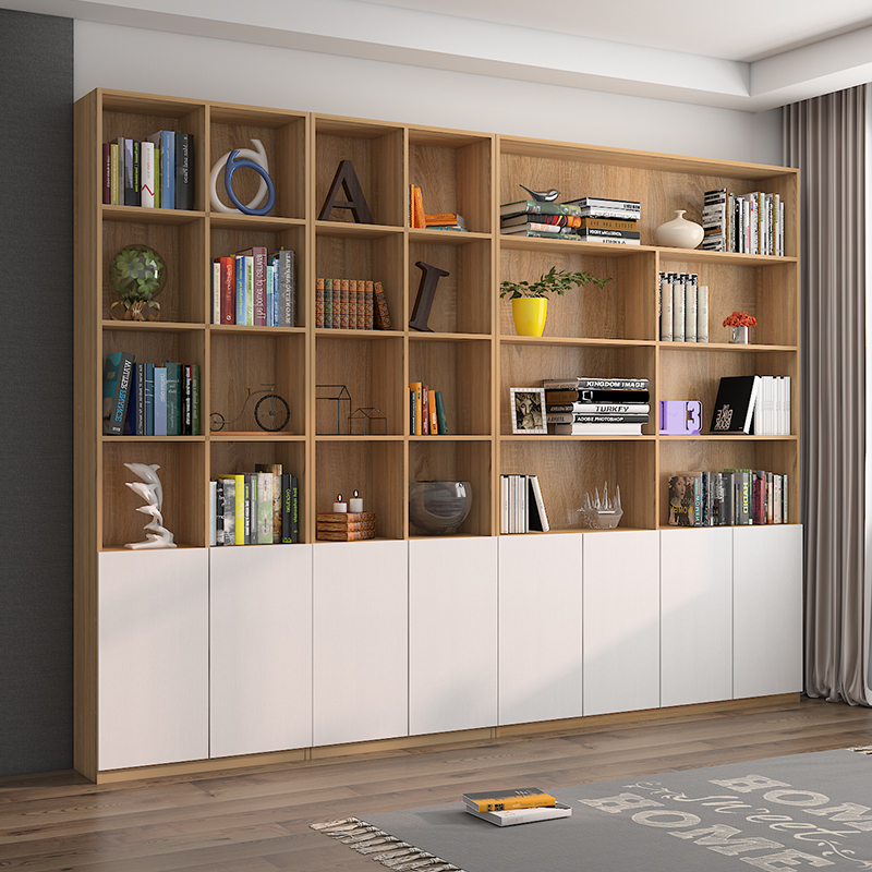 定制书柜落地简约现代书橱带门柜子定做收纳柜X组合柜子自由