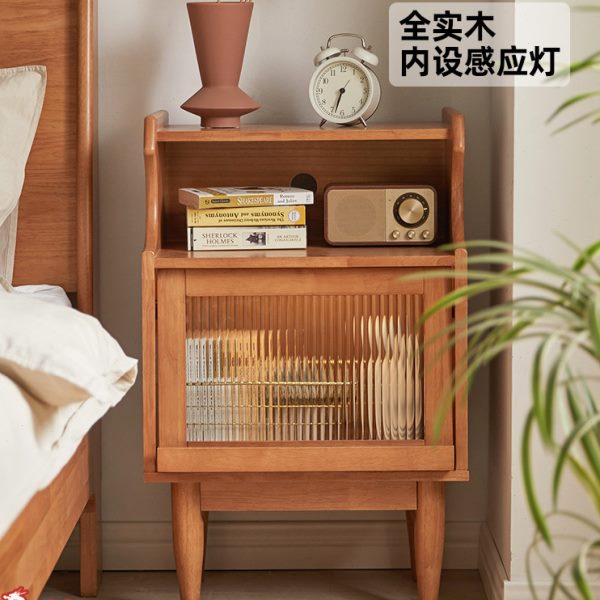 实木床头柜简约现代小户型智能收纳柜子原木樱桃木色卧室储物边柜