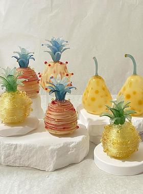 烧制玻璃菠萝圣诞树拉丝琉璃桌面客厅卧室居家装饰摆件成品彩玻璃