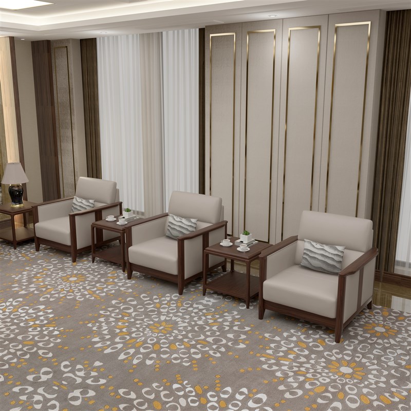 实木会议室接待贵宾沙p发办公室高档商务洽谈单人会客沙发茶几组