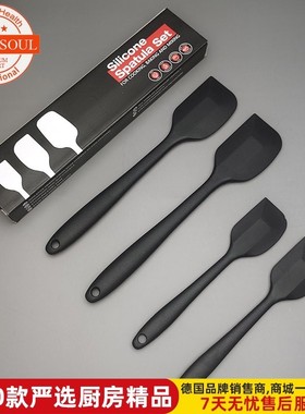 出口牛货!硅胶刮刀4件套 黑色蛋糕奶油抹铲刀面糊搅拌刀烘焙工具