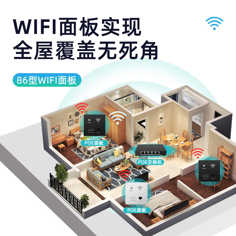 86型墙壁无线路由器千兆无线wifi插座酒店家用入墙AP智能面板灰色