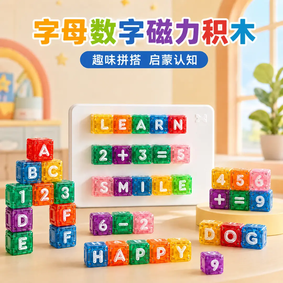 【字母磁吸方块】儿童益智积木大颗粒便携式磁吸积木玩具铁盒装lx