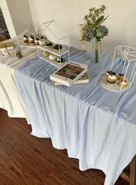浅蓝色薄雾蓝色桌布春夏花香甜点桌布小红薯在家庭B&B摊位桌布