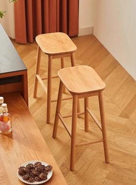 北欧实木吧台椅家用纯实木日式简约藤编酒吧凳岛台椅高脚凳吧台凳
