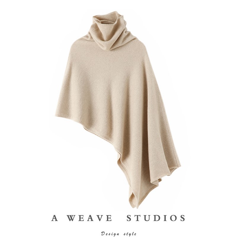 上身太有气质了!高奢加厚100%纯E山羊绒披肩女堆堆领斗篷保暖外套