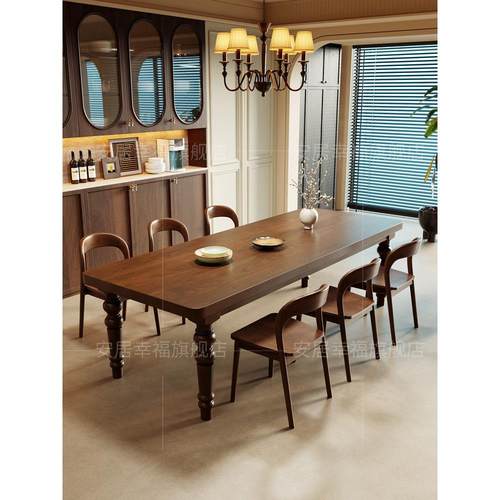 法式覆古实木吃饭桌新款罗马餐桌一桌六椅大板吃饭桌艺术桌子