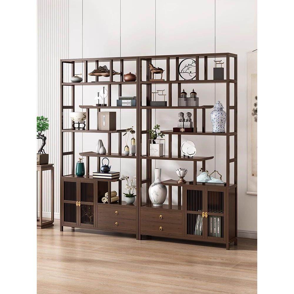 博古架多宝阁茶叶展示柜实木新中式楠竹茶室茶柜置物架古董摆件柜