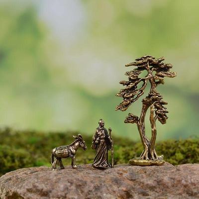 中式沙盘枯山水合金铜松树迎客松旅行老者古风迷你小摆件新中式