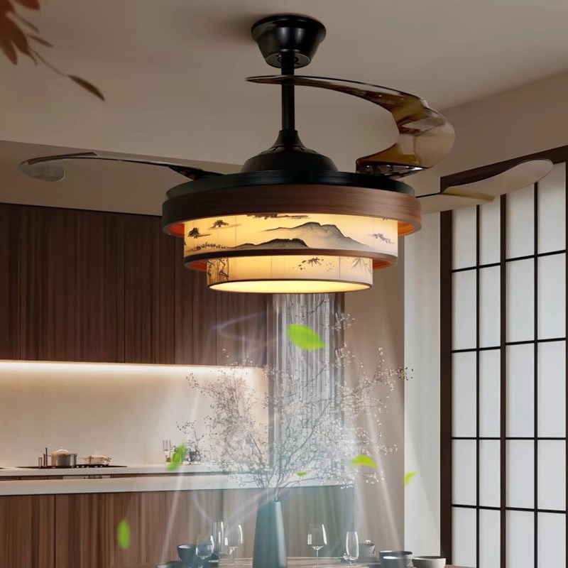 宋代美学饭厅风扇吊灯中式圆形客厅卧室饭店包厢禅V意茶室气氛灯